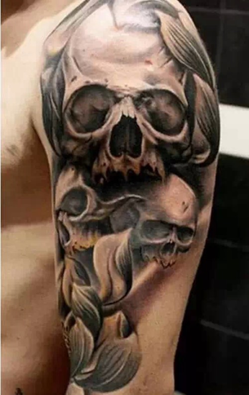 恐怖黑灰骷髅头纹身