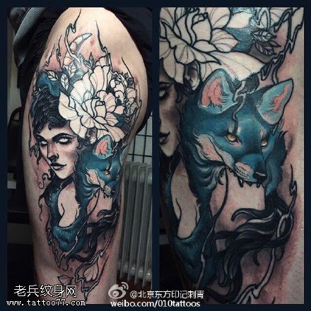 肩膀的狐狸恶魔纹身图案