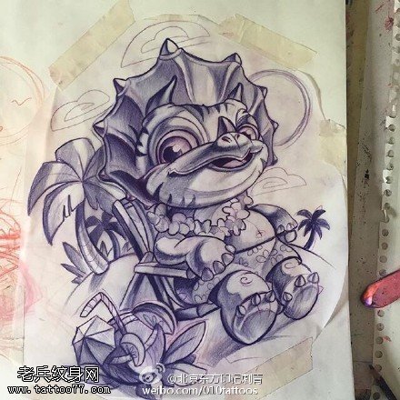 手稿素描猫头鹰纹身图案