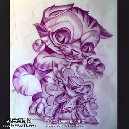 手稿素描猫咪纹身图案