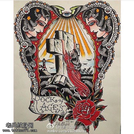 手稿大型十字架纹身图案