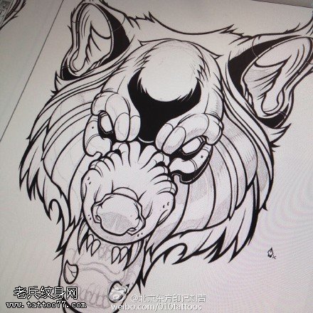 手稿狼图腾纹身图案