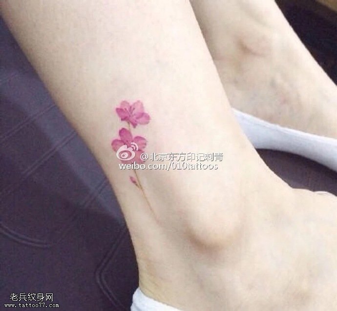 脚腕清新的小花卉纹身图案