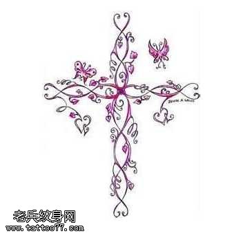 手稿漂亮十字架花藤纹身图案
