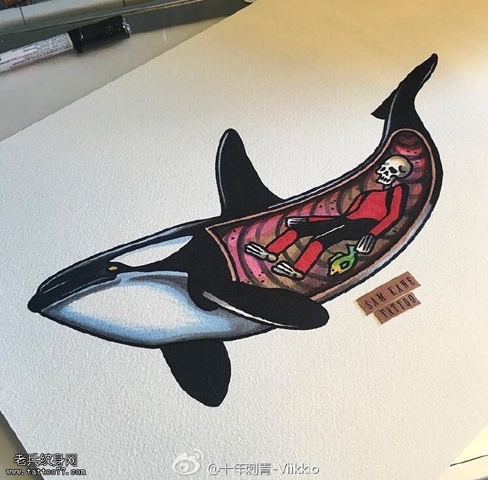 手稿彩绘不一样的鲨鱼纹身图案