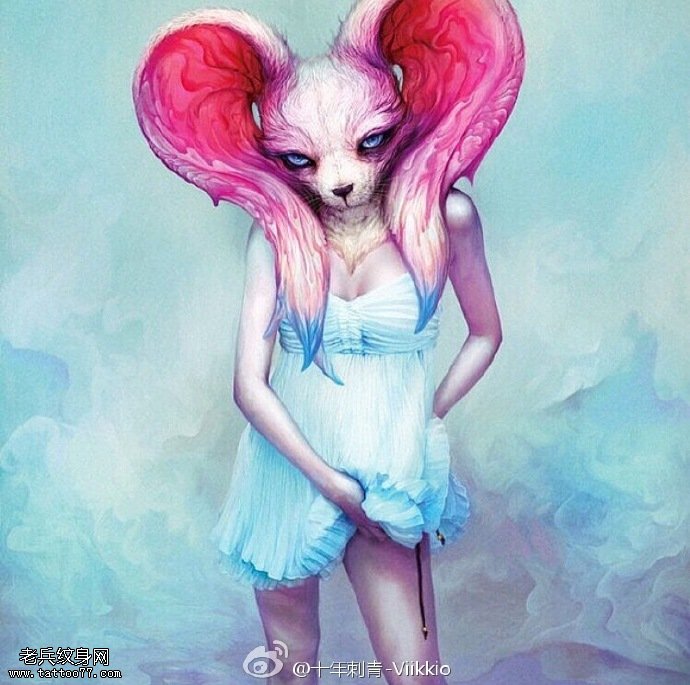 手稿的兔精灵纹身图案