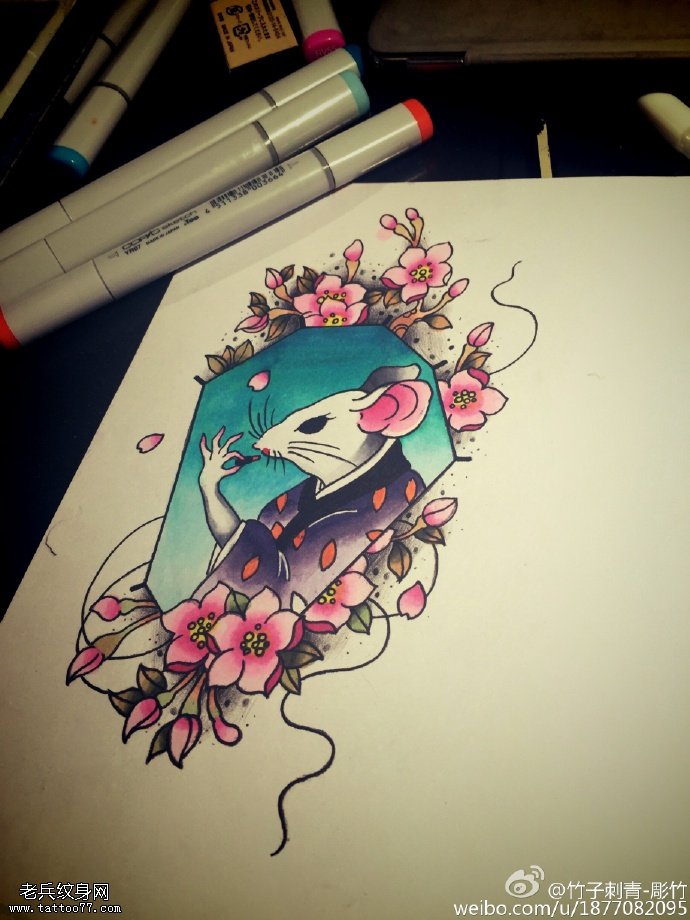 彩绘的老鼠先生纹身图案