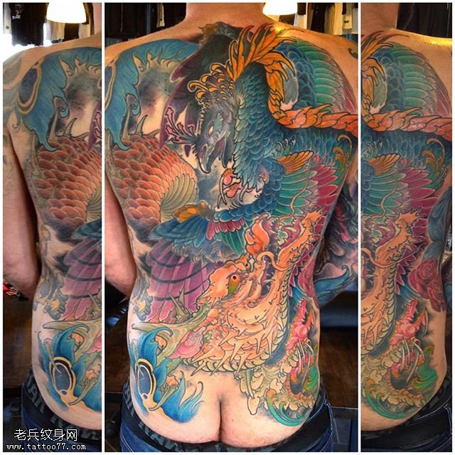满背龙凤大战纹身图案