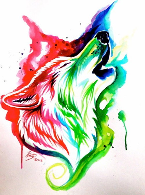 咆哮凶狠的狼头纹身手稿