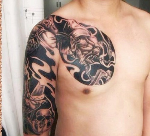 经典黑白无常半甲纹身图案