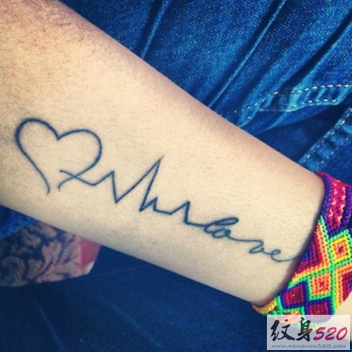 小臂心电图英文创意纹身