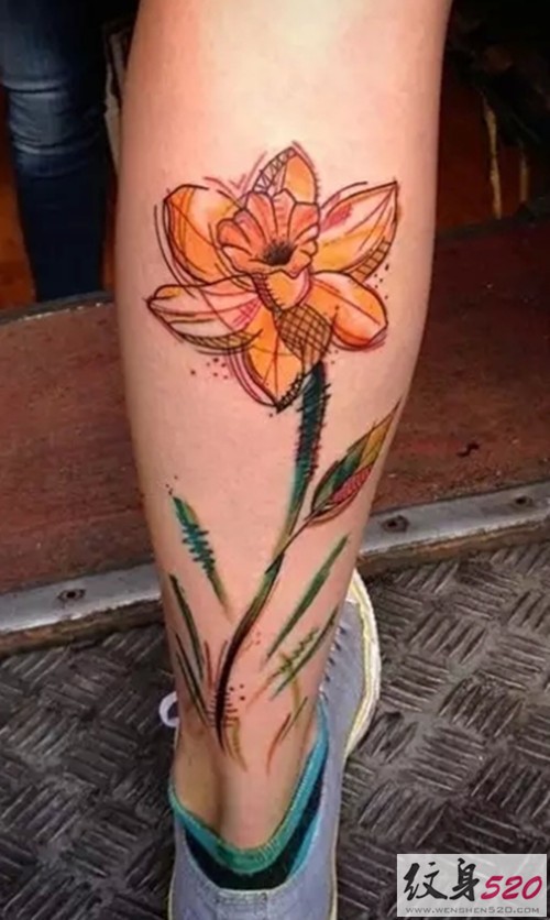 腿上开出一朵水墨花