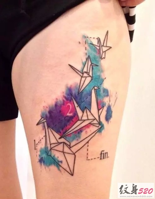 超赞的唯美千纸鹤纹身