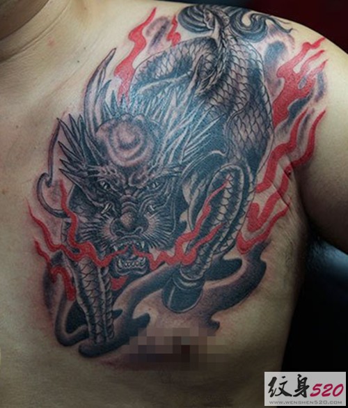 男性帅气麒麟纹身