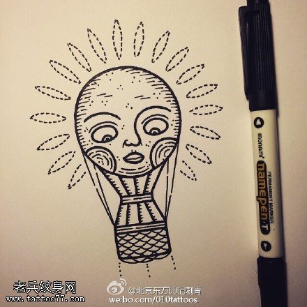 手稿点刺灯泡纹身图案