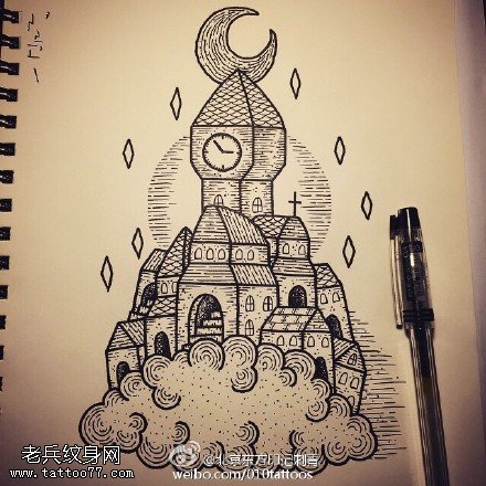 手稿带刺城堡纹身的图案
