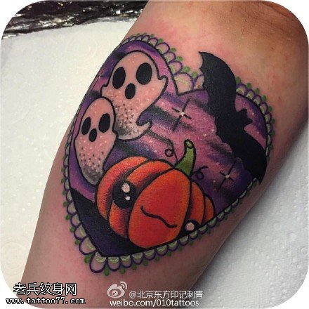 彩绘骷髅南瓜蝙蝠纹身图案