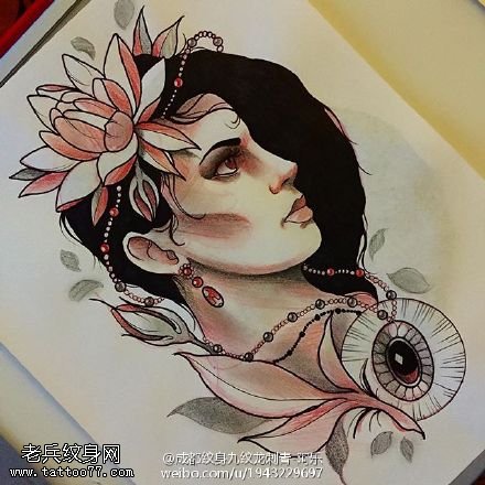 手稿彩绘美女纹身图案