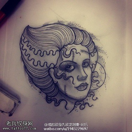 手稿素描欧美女子纹身图案