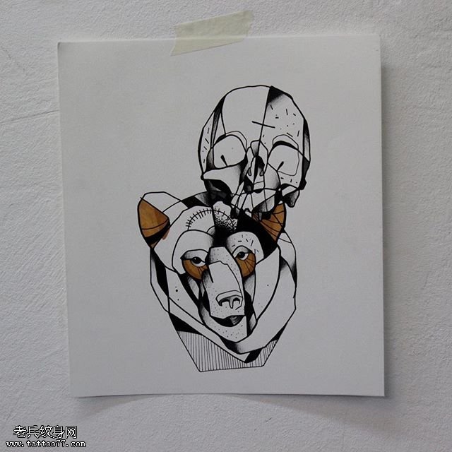 手稿骷髅熊纹身图案