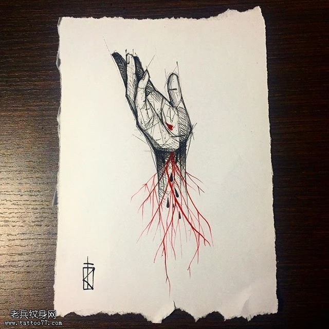 手稿线条手纹身图案
