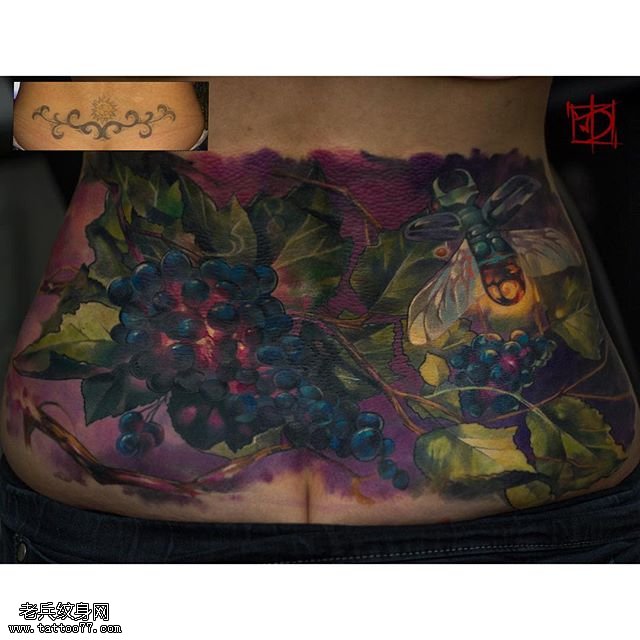 腰部遮盖旧纹身蓝莓纹身图案