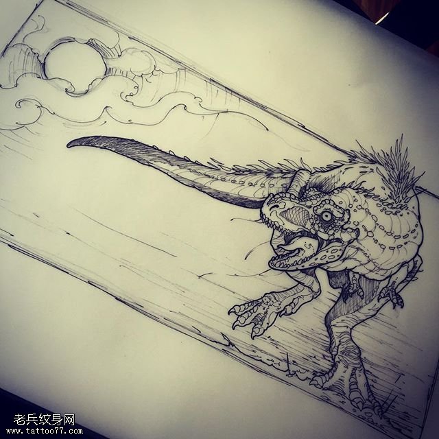 手稿点刺恐龙纹身图案