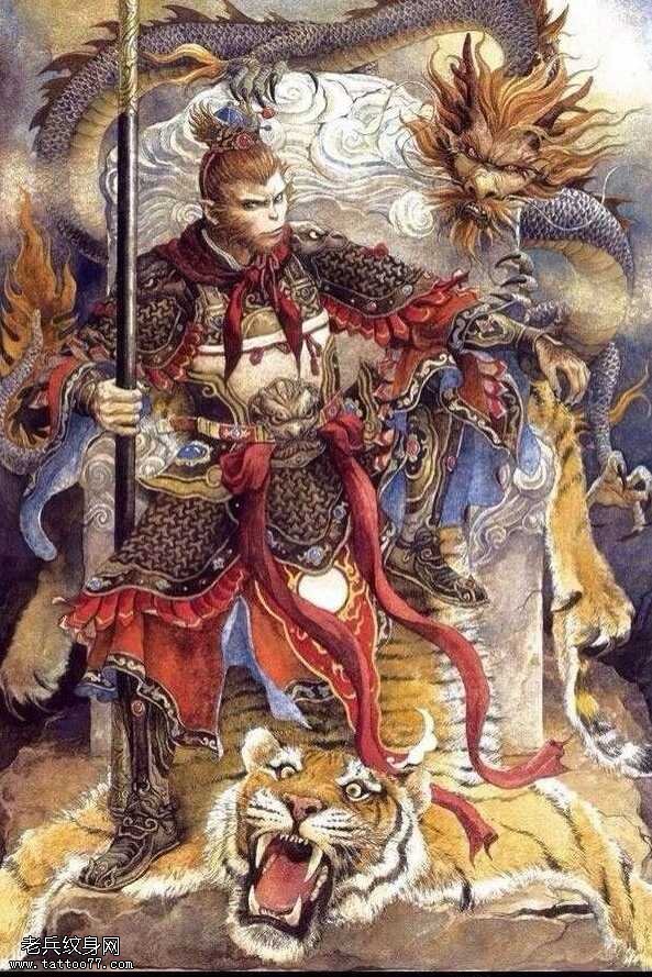 手稿西游人物齐天大圣纹身图案