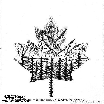 手稿枫叶风景纹身图案