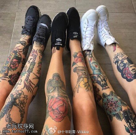 各种大花腿纹身图案