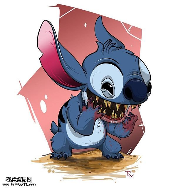 手稿彩色的史迪奇纹身图案