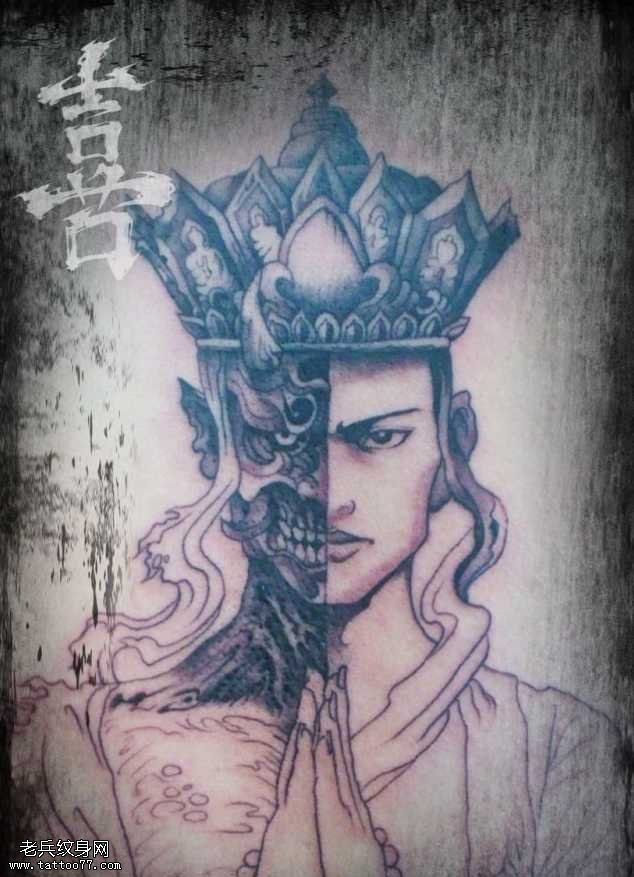 手稿佛变骷髅纹身图案