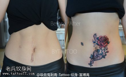 遮盖伤疤荆棘玫瑰纹身图案