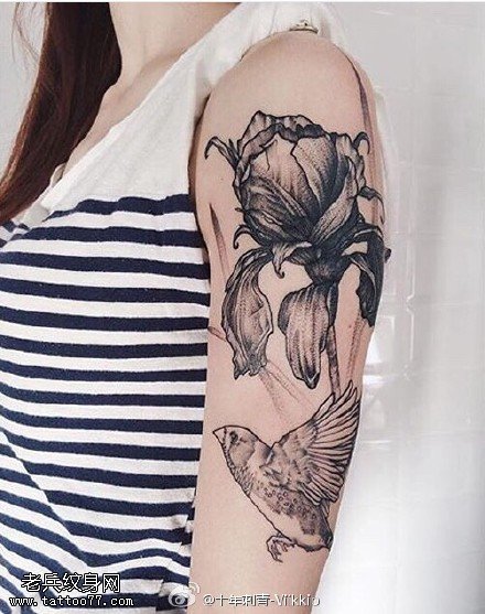 肩部花卉鸟儿纹身图案