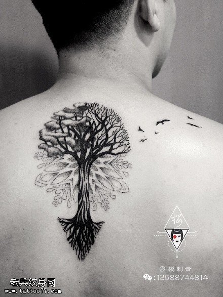 背部的老树纹身图案