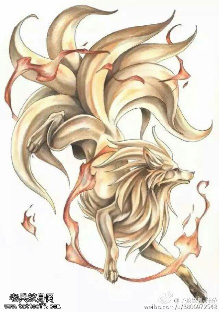 手稿九尾狐纹身图案