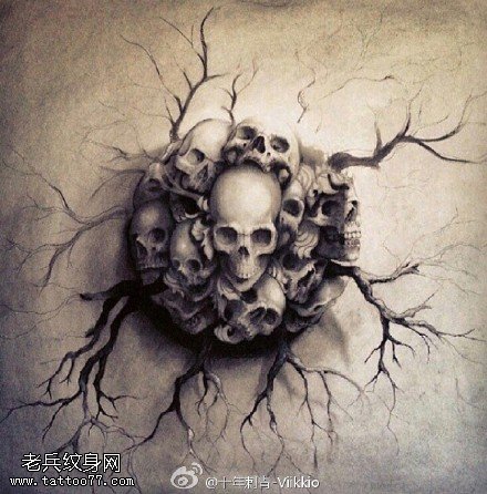 手稿地裂风骷髅纹身图案