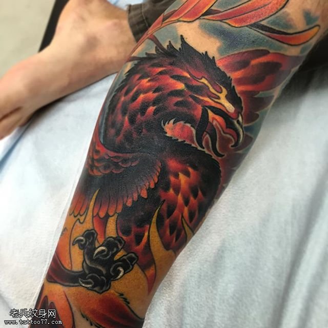 小腿的火鹰纹身图案
