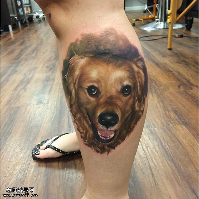小腿的狗狗纹身图案