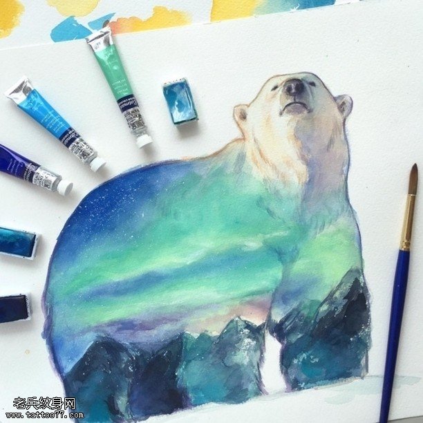 手稿北极熊纹身图案