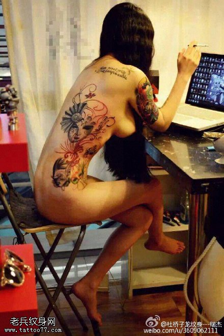 日本风美女面具图腾纹身图案