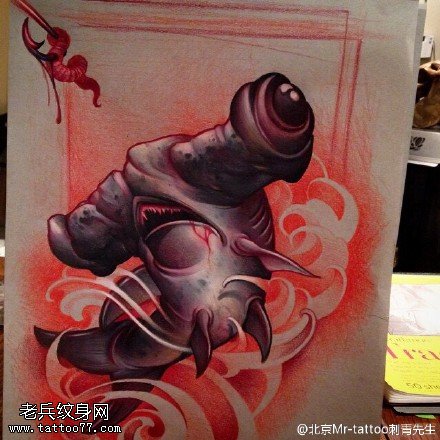 手稿怪物鱼纹身图案