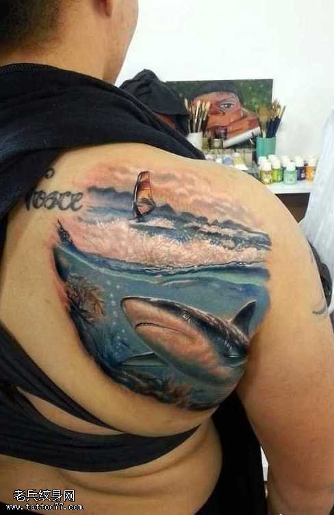 3D艺术仿真鲨鱼纹身图案
