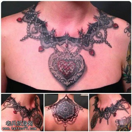 颈部的项链纹身图案