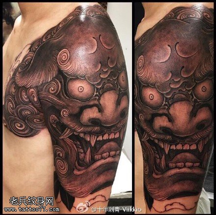 肩膀的唐狮纹身图案