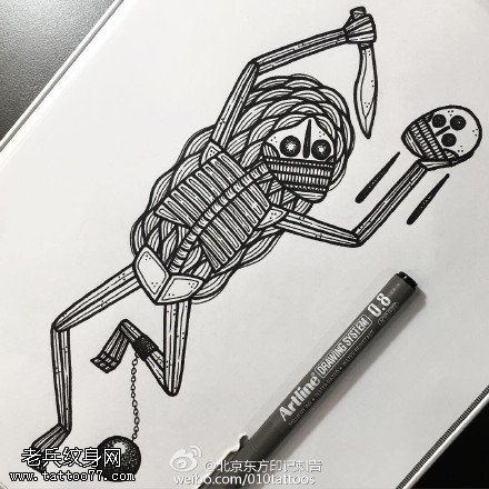 手稿骨架纹身图案