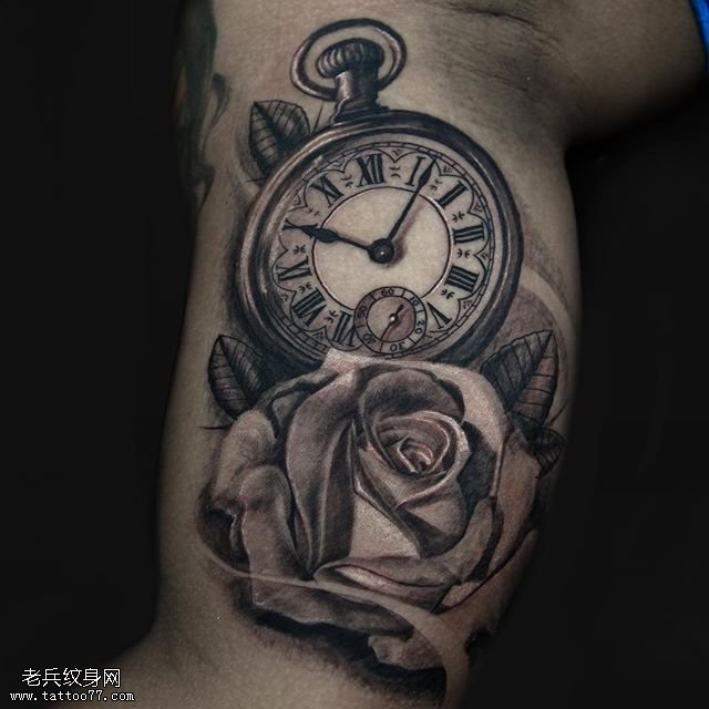 小腿的表玫瑰纹身图案