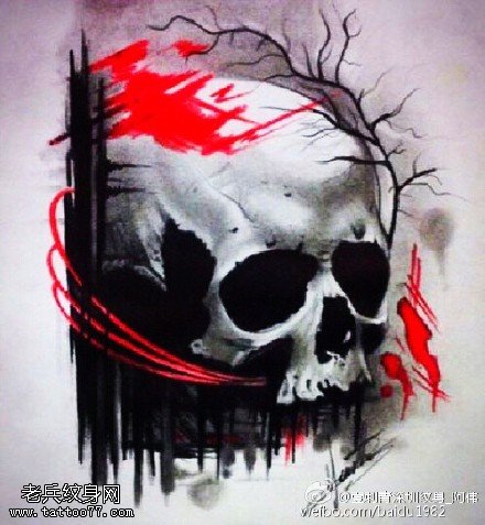 地裂风骷髅纹身图案