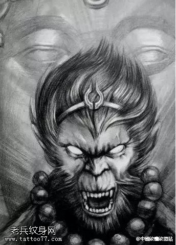 素描齐天大圣纹身图案