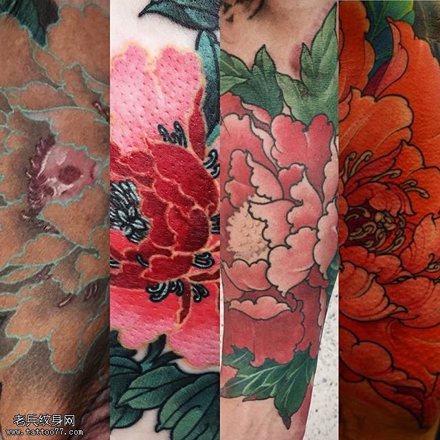 脖子的大牡丹纹身图案